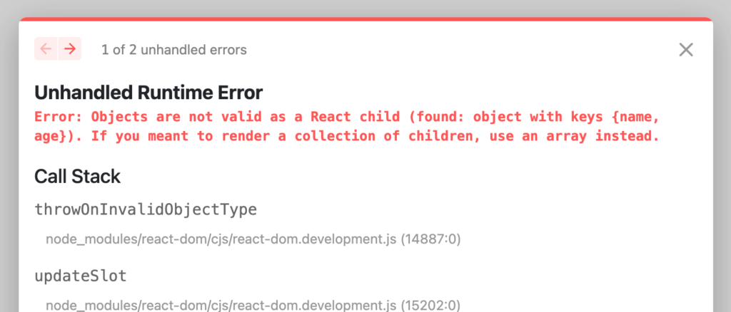 Objects are not valid as a react child